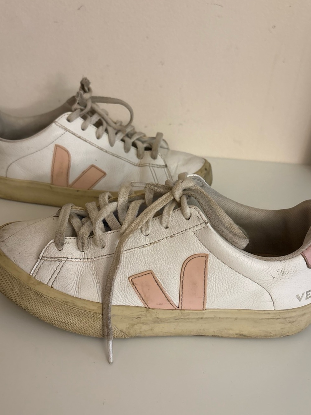 Veja White Sneakers with Blush V Logo 9us
